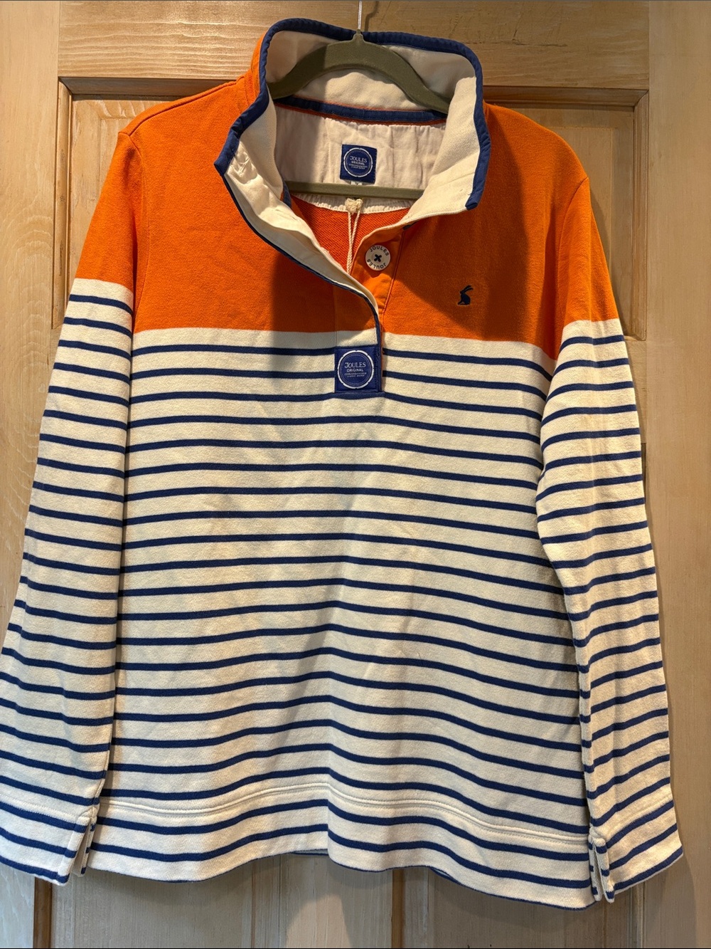 Joules Orange, White & Navy Striped Rugby Sweatshirt size 12 New with Tags